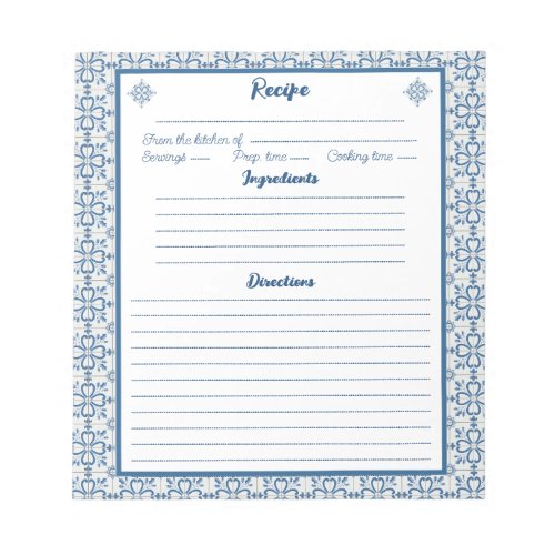 Cooking recipe with holy motif blue tiles frame notepad