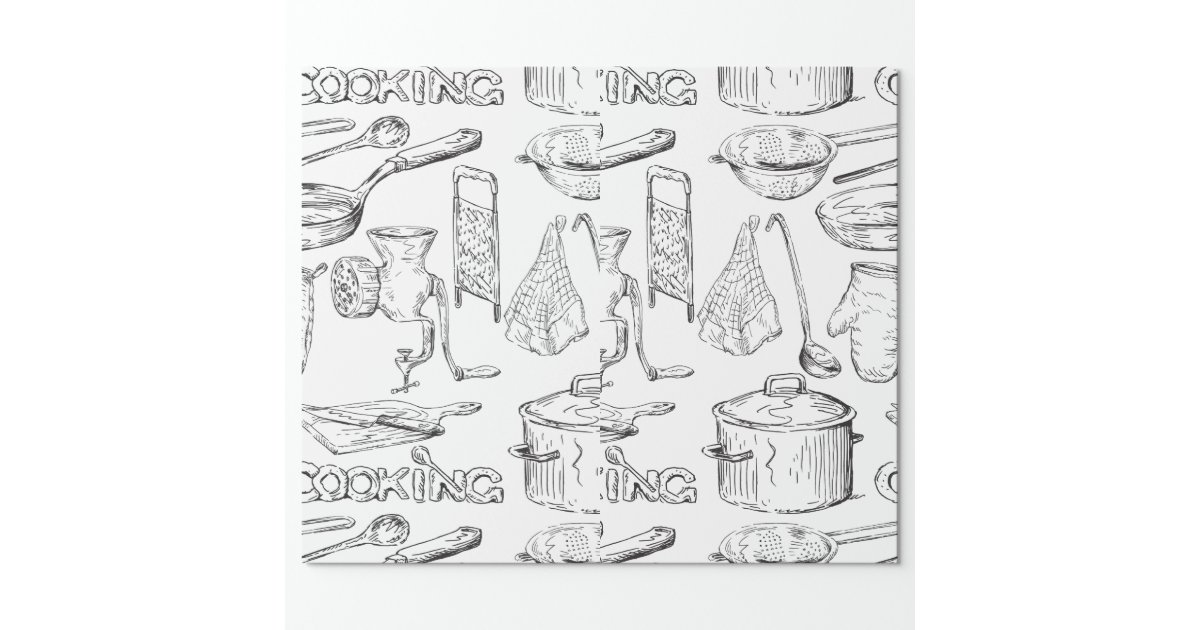 Cooking Sketch Wrapping Paper | Zazzle