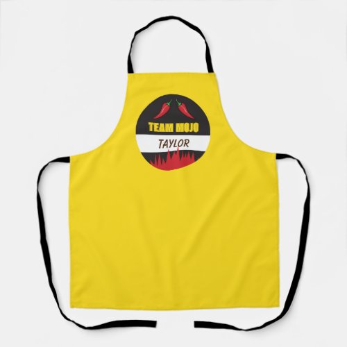 Cooking Team Name with flames and peppers Apron