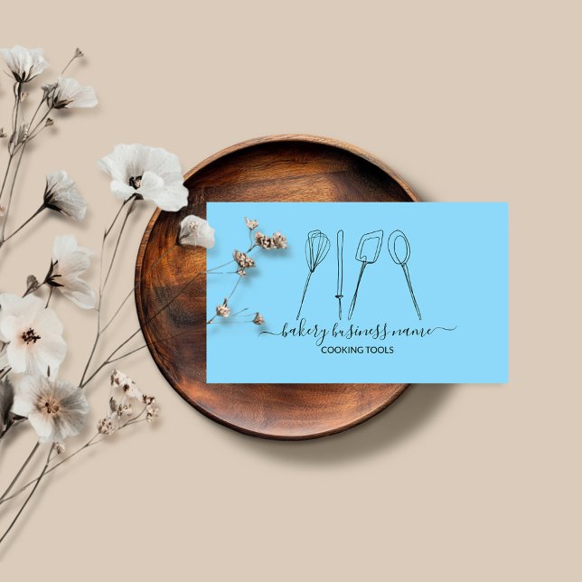 Cooking tools bakery homemade food blue business card (Creator Uploaded)