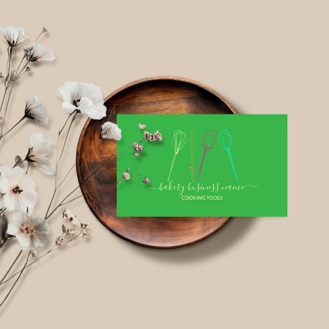 Cooking tools bakery homemade food green business card (Creator Uploaded)
