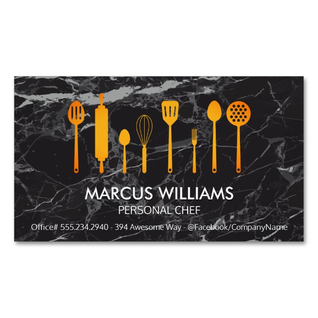 Cooking Tools | Black Marble Business Card Magnet (Front)