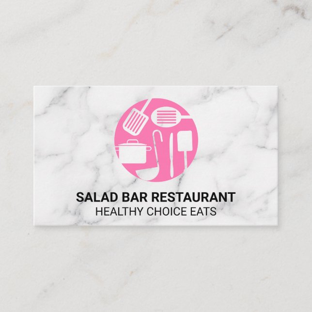 Cooking Tools Pink | Marble Business Card (Front)