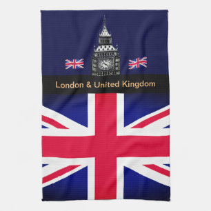 Cooking UK & British Flag, Big Ben London, Chefs Kitchen Towel