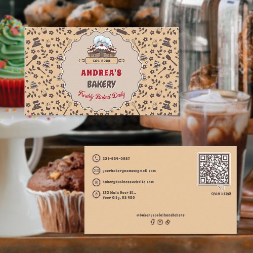 Cooking Utensils Bakery Customized Logo QR Code   Business Card