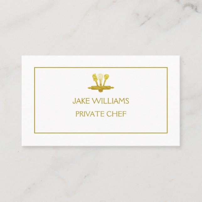 COOKING UTENSILS IN FAUX GOLD PRIVATE CHEF BUSINESS CARD (Front)