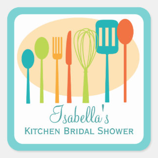 Cooking Utensils Kitchen Bridal Shower | Teal Square Sticker