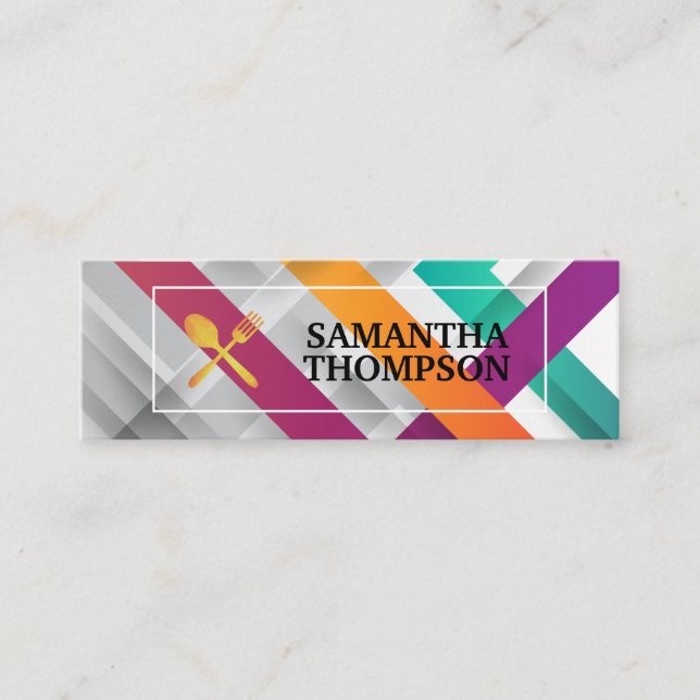 Cooking Utensils Logo | Modern Geometric Mini Business Card (Front)