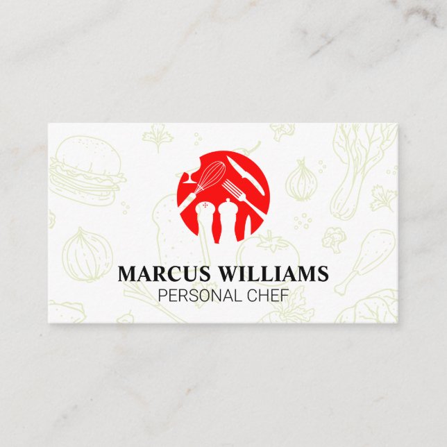 Cooking Utensils Red Logo | Culinary  Business Card (Front)