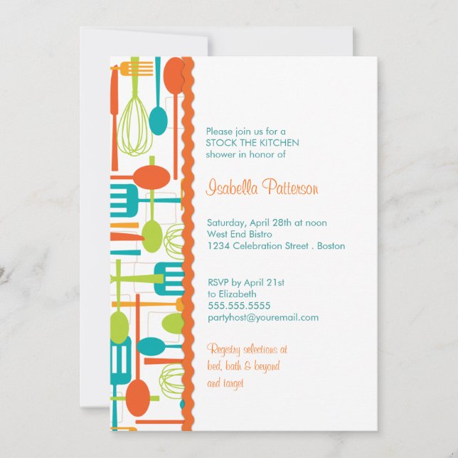 Cooking Utensils Stock the Kitchen Bridal Shower Invitation (Front)