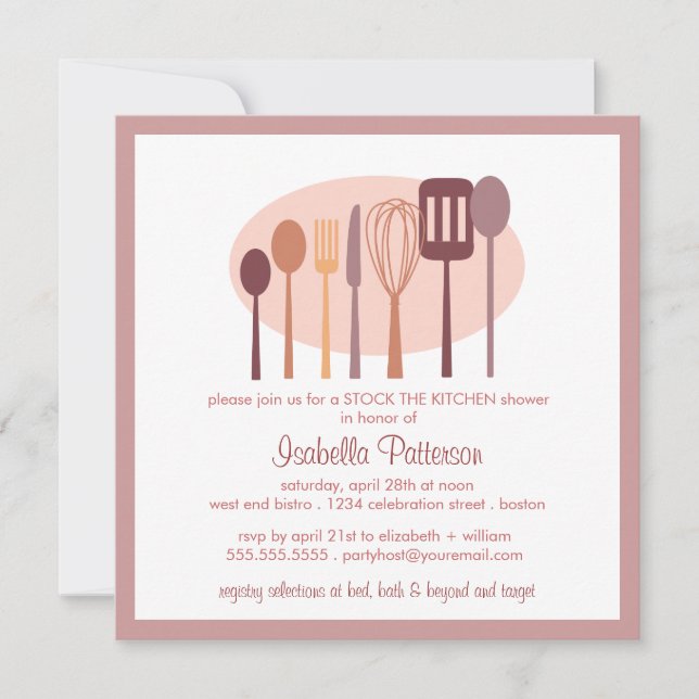 Cooking Utensils Stock the Kitchen Bridal Shower Invitation (Front)