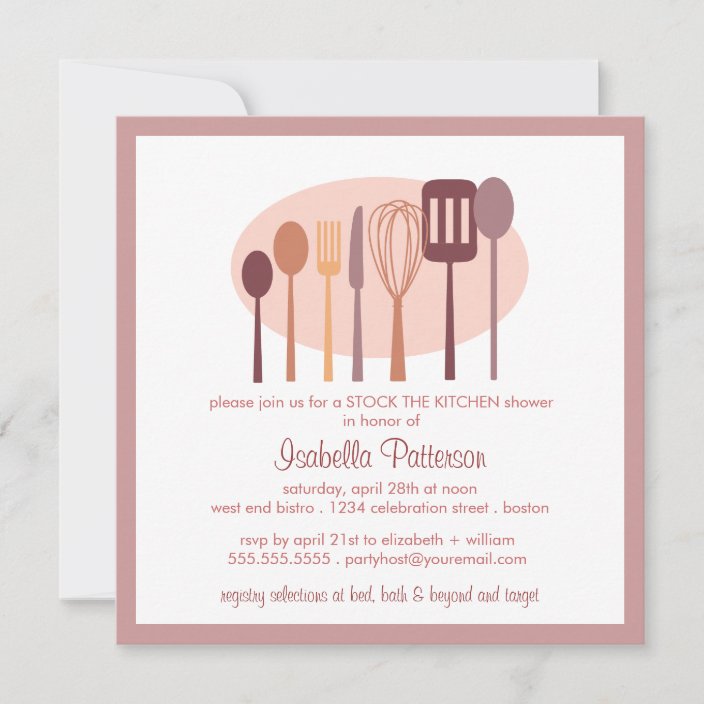 Cooking Utensils Stock the Kitchen Bridal Shower Invitation | Zazzle.com