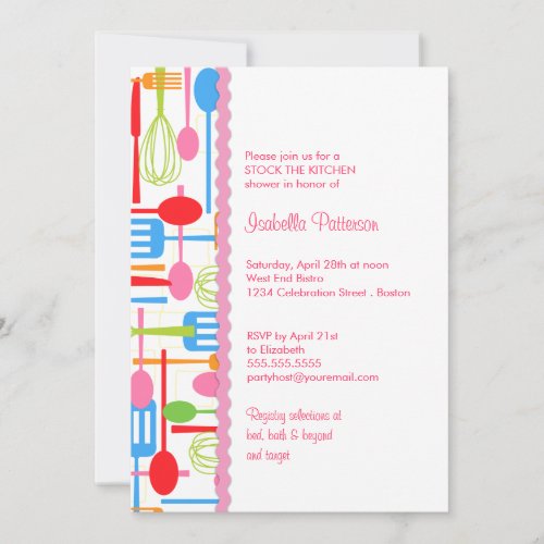 Cooking Utensils Stock the Kitchen Bridal Shower Custom Invitations