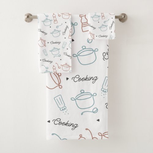 Cooking Well With Love Pattern Bath Towel Set