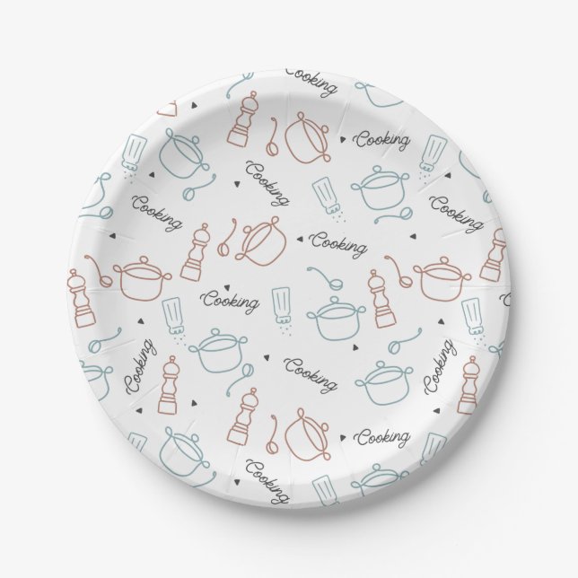 Cooking Well With Love Pattern Paper Plates (Front)