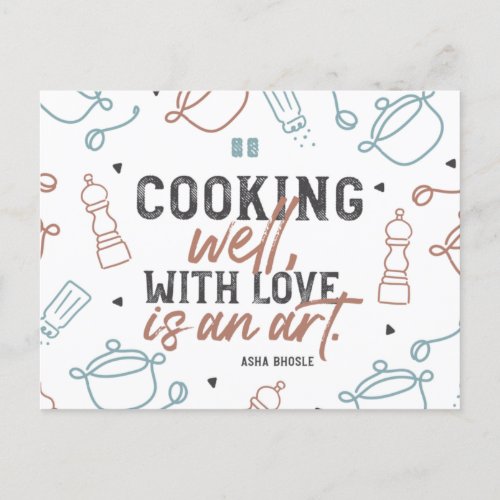 Cooking Well With Love Typography  Pattern Postca Postcard