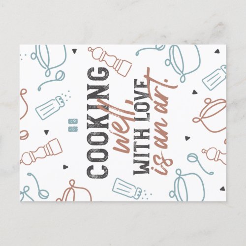 Cooking Well With Love Typography  Pattern Postcard