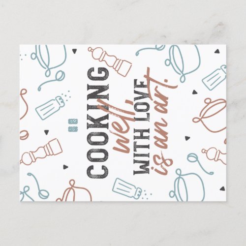 Cooking Well With Love Typography  Pattern Postcard