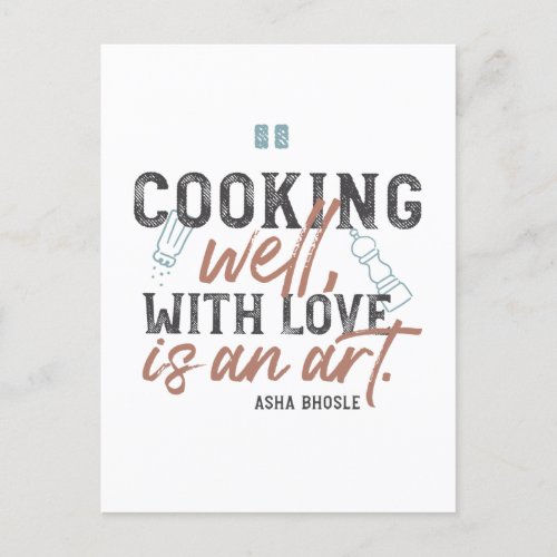 Cooking Well With Love Typography Postcard