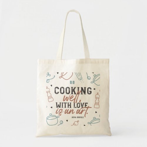 Cooking Well With Love Typography Tote Bag