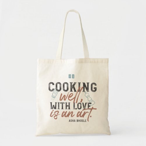 Cooking Well With Love Typography Tote Bag