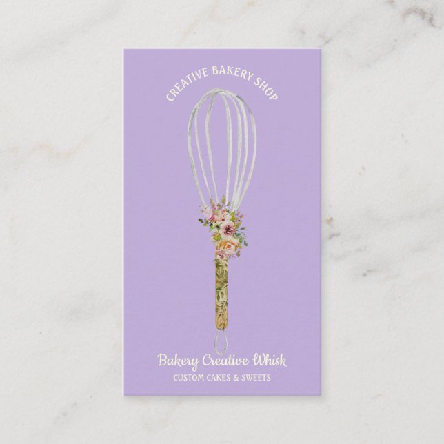 Cooking Whisk logo pastry purple Business Card (Front)