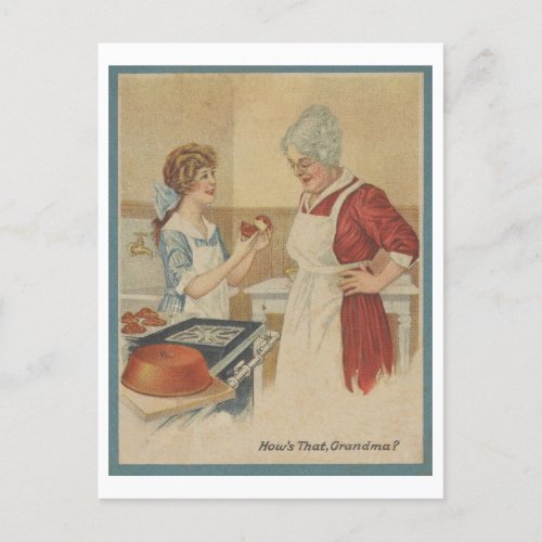 Cooking with Grandma 1920 illustration of baking Postcard