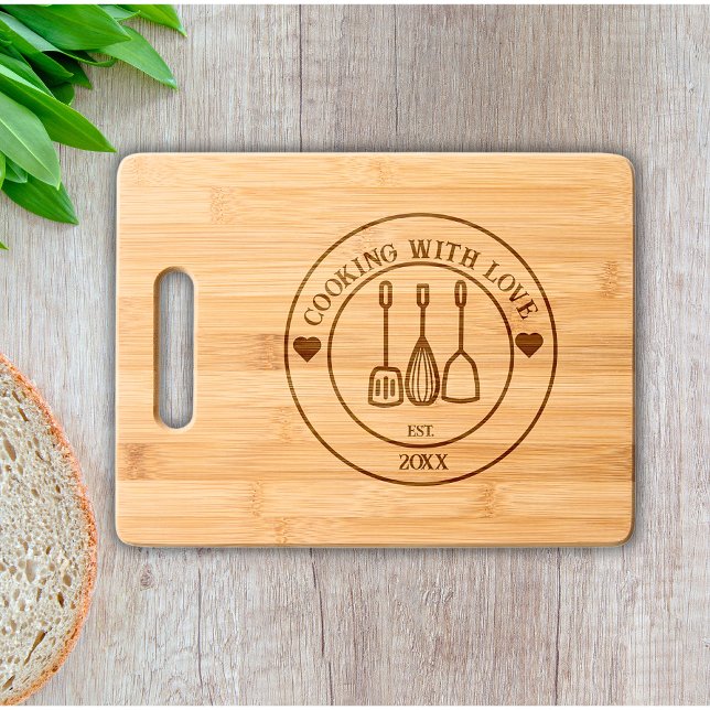 Cooking with love custom year awesome useful gifts engraved cutting board (Creator Uploaded)