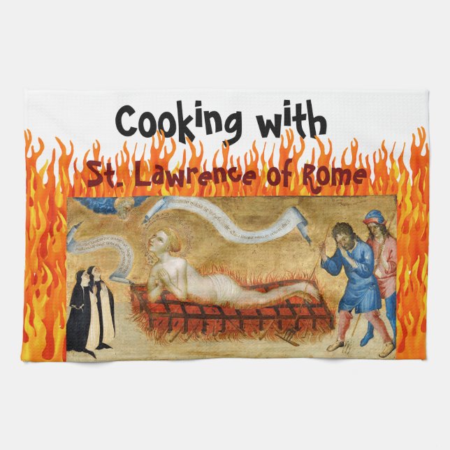 Cooking with St. Lawrence of Rome (M 022) Kitchen Towel (Horizontal)