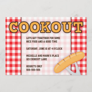 Cookout BBQ party invitation with hot dog