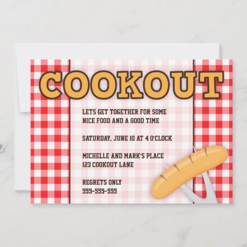 Cookout BBQ party invitation with hot dog