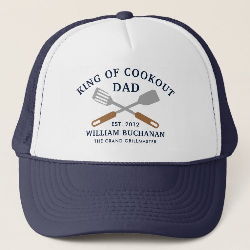 Cookout Dad BBQ Grill Chef Navy Blue Trucker Hat