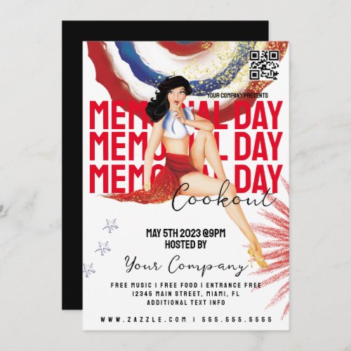 COOKOUT Memorial Day Event Girly Patriotic Flyers  Invitation