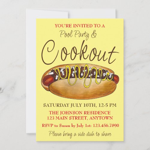 Cookout Picnic Detroit Michigan Coney Dog Hotdog Invitation