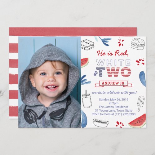 Cookout Stars and Stripes 2nd Birthday Party Photo Invitation