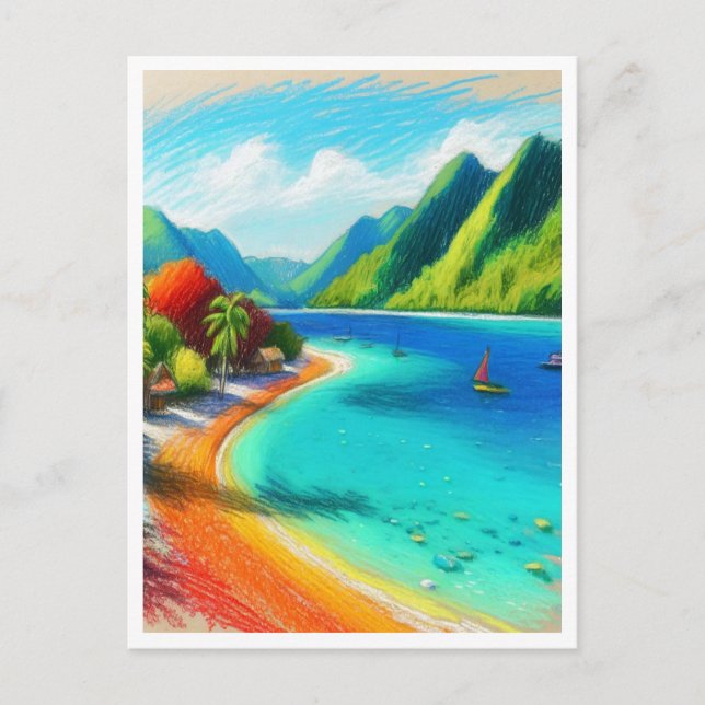 Cook's Bay, Moorea, French Polynesia Watercolor Postcard (Front)