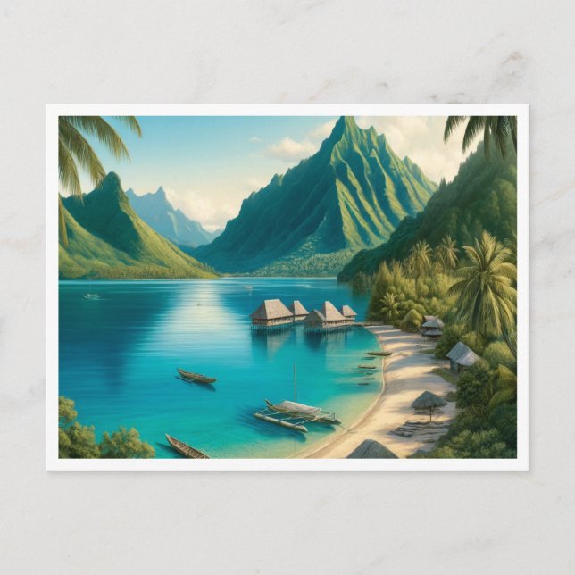 Cook's Bay, Moorea, French Polynesia Watercolor Postcard (Front)