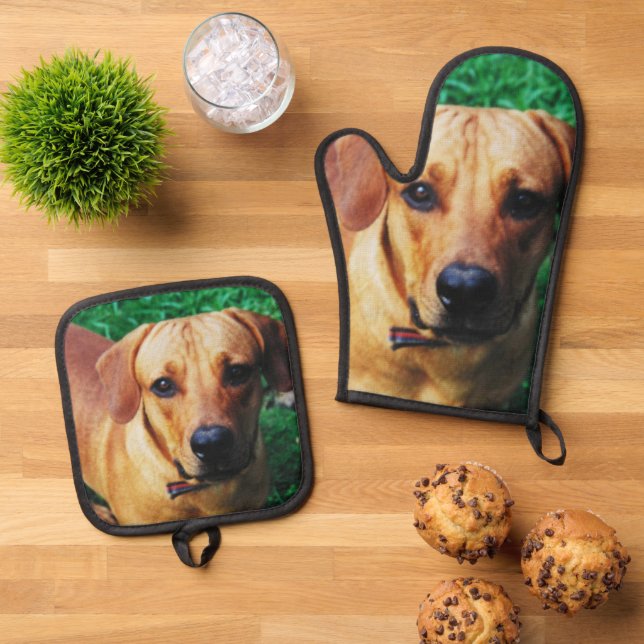 Cooks Gift Idea Personalized Photo   Oven Mitt & Pot Holder Set (Top Down)