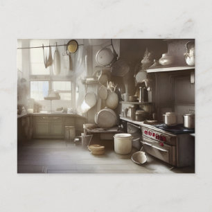 Cook's Kitchen Scene Digital Art   Postcard