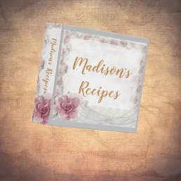 Cooks Personalized Rose Designed Recipe Organizer  3 Ring Binder