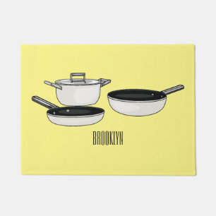 Cookware sets cartoon illustration doormat