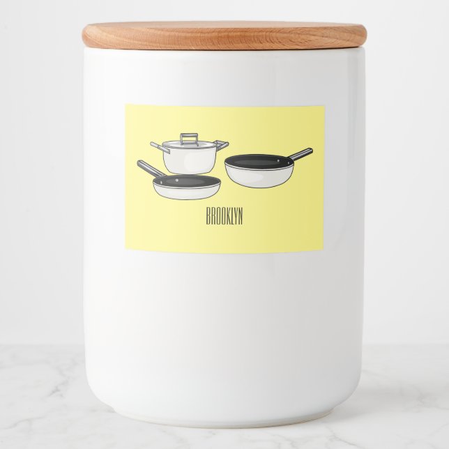 Cookware sets cartoon illustration food label (Front)