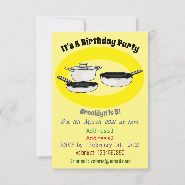 Cookware sets cartoon illustration invitation (Front)