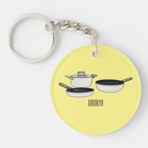 Cookware sets cartoon illustration keychain