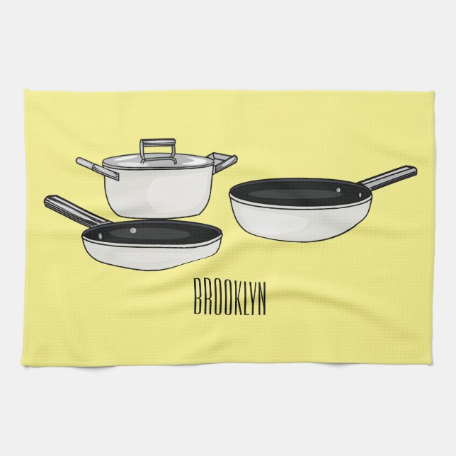 Cookware sets cartoon illustration kitchen towel (Horizontal)