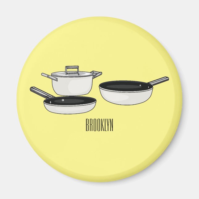 Cookware sets cartoon illustration magnet (Front)