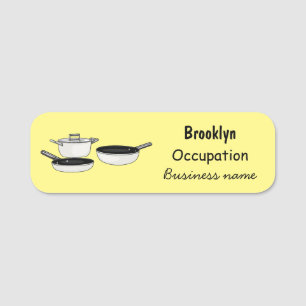 Cookware sets cartoon illustration name tag