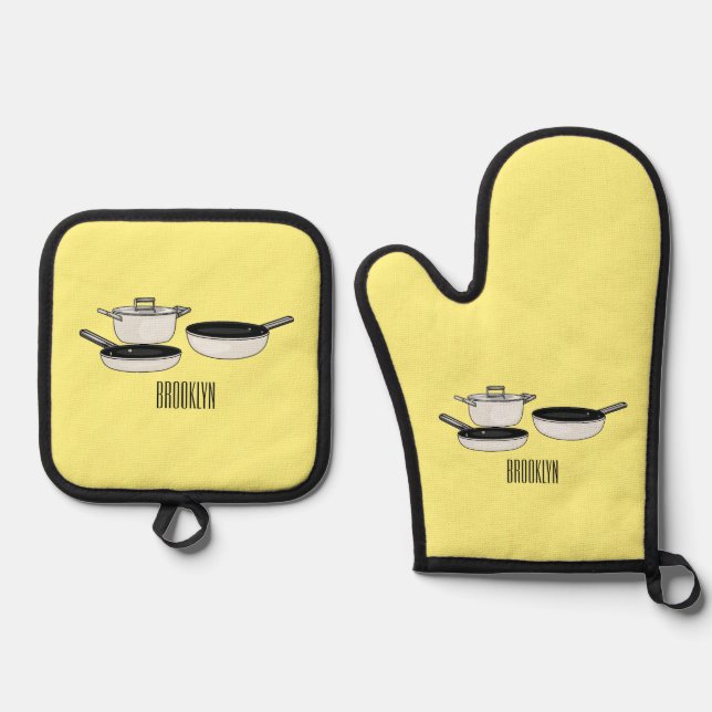 Cookware sets cartoon illustration oven mitt & pot holder set (Front)