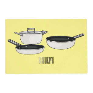 Cookware sets cartoon illustration placemat