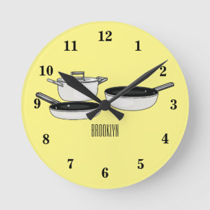 Cookware sets cartoon illustration round clock